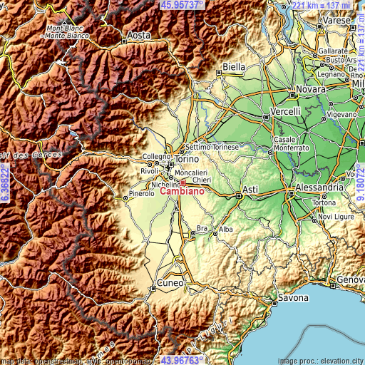 Topographic map of Cambiano