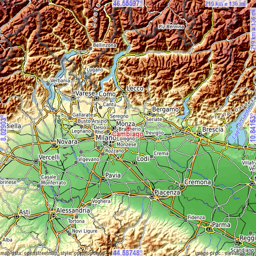 Topographic map of Cambiago