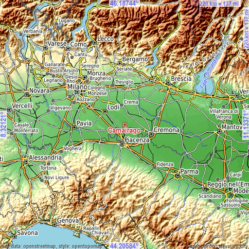 Topographic map of Camairago