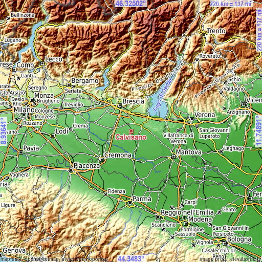 Topographic map of Calvisano