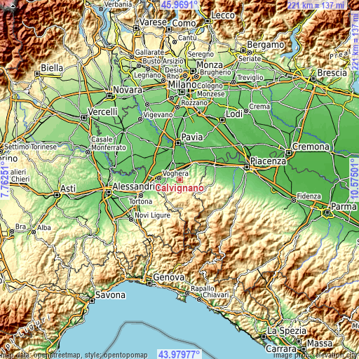 Topographic map of Calvignano