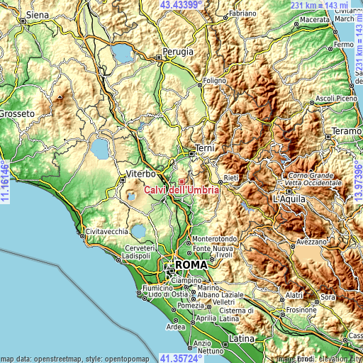 Topographic map of Calvi dell'Umbria