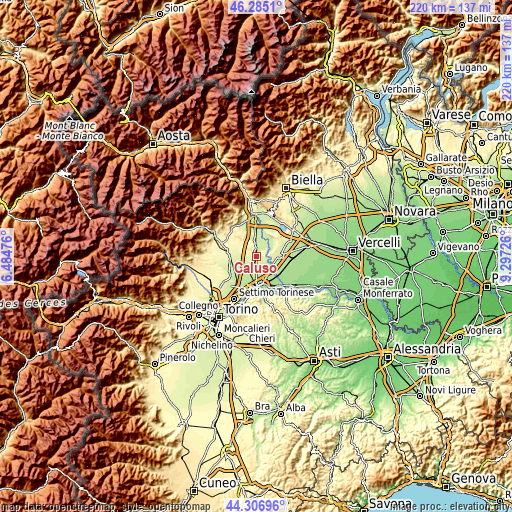 Topographic map of Caluso