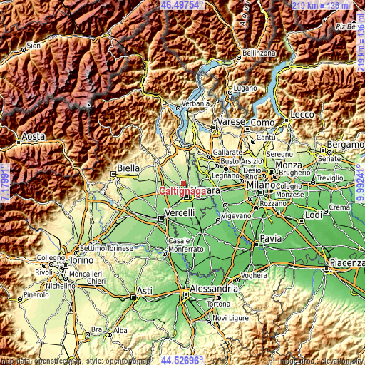Topographic map of Caltignaga