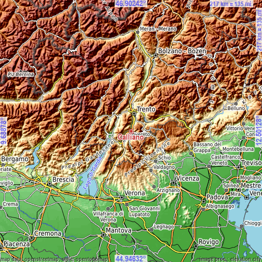 Topographic map of Calliano