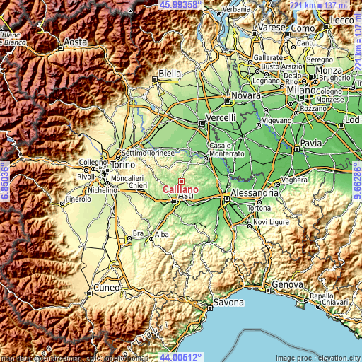 Topographic map of Calliano