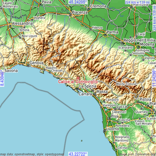 Topographic map of Calice al Cornoviglio