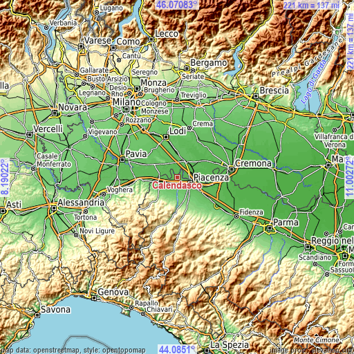 Topographic map of Calendasco