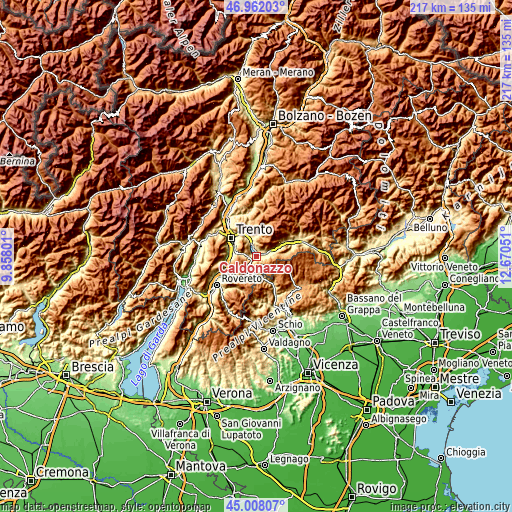 Topographic map of Caldonazzo