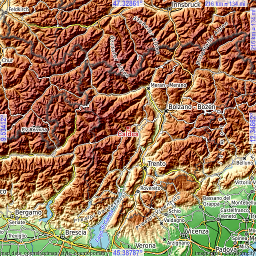 Topographic map of Caldes