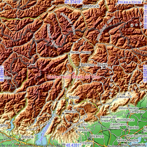 Topographic map of Caldaro sulla Strada del Vino