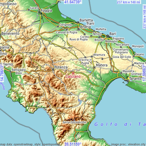 Topographic map of Calciano