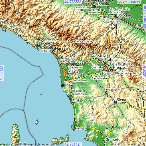 Topographic map of Calci