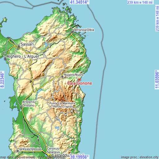 Topographic map of Cala Gonone