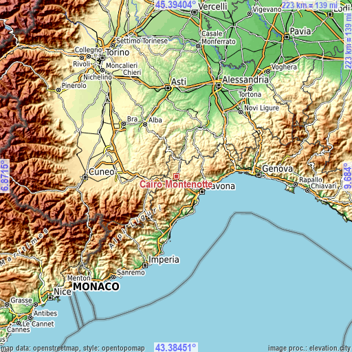 Topographic map of Cairo Montenotte