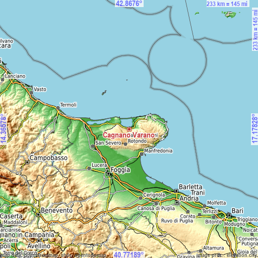 Topographic map of Cagnano Varano