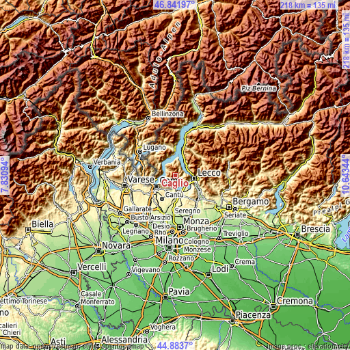 Topographic map of Caglio