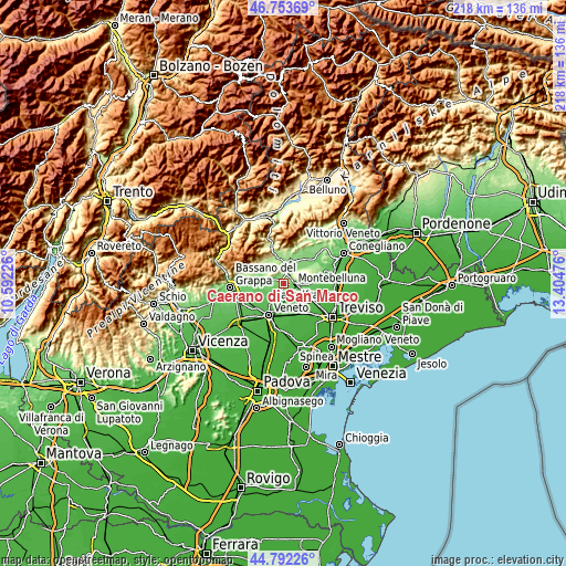 Topographic map of Caerano di San Marco