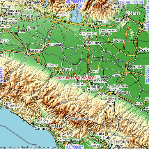 Topographic map of Cadelbosco di Sopra