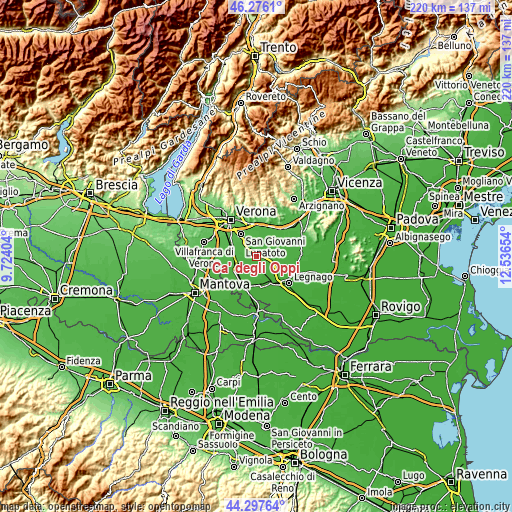 Topographic map of Ca' degli Oppi