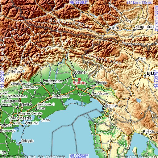 Topographic map of Buttrio