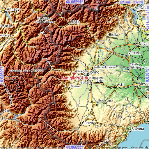 Topographic map of Buttigliera Alta