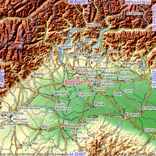 Topographic map of Busto Garolfo