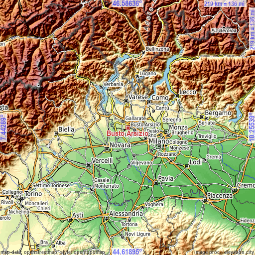 Topographic map of Busto Arsizio