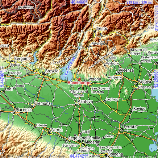 Topographic map of Bussolengo
