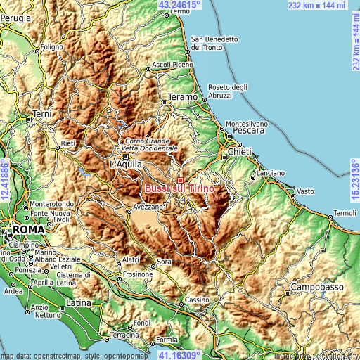 Topographic map of Bussi sul Tirino