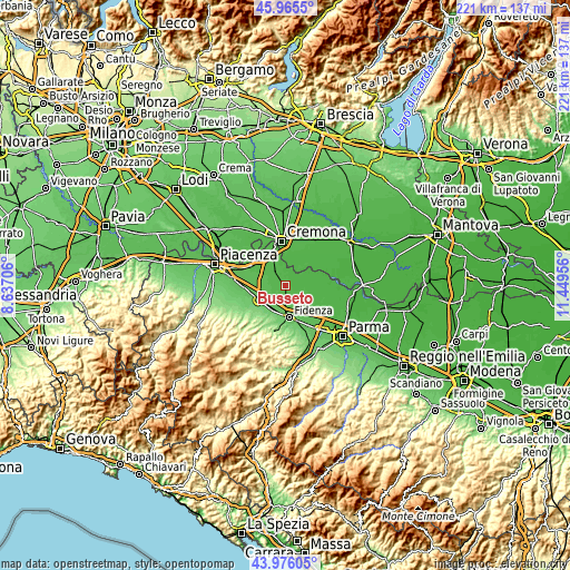 Topographic map of Busseto