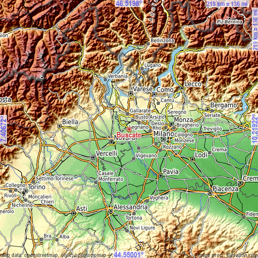 Topographic map of Buscate