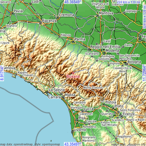 Topographic map of Busana