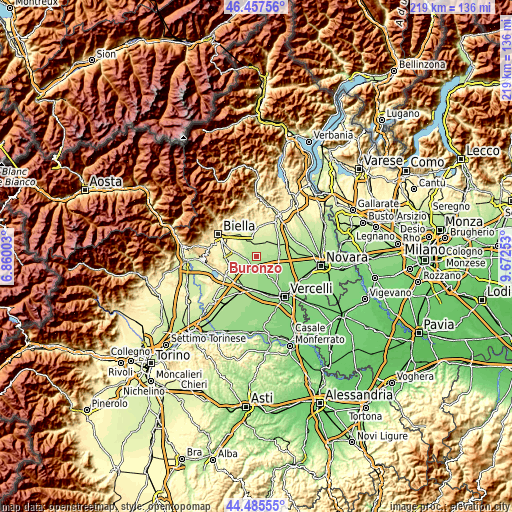 Topographic map of Buronzo