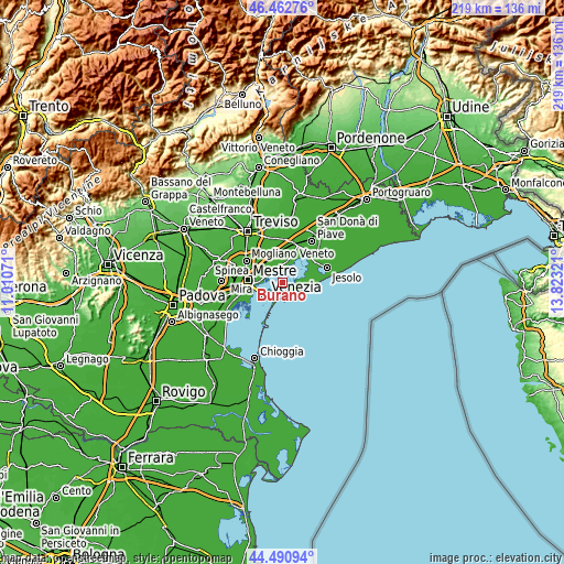 Topographic map of Burano