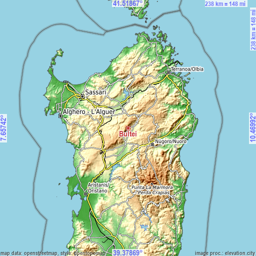 Topographic map of Bultei