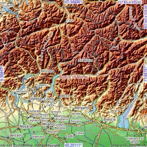 Topographic map of Buglio in Monte