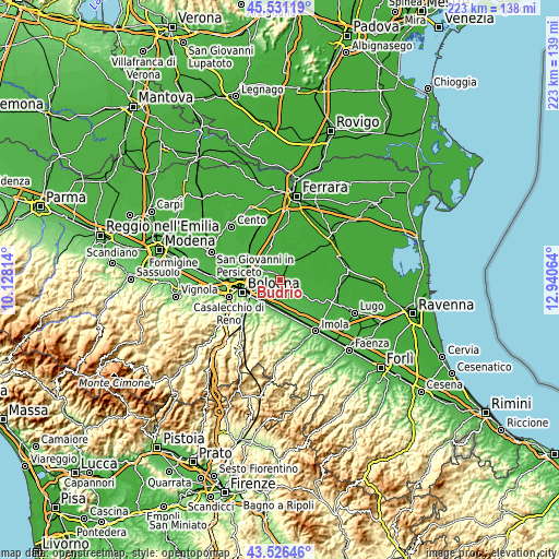 Topographic map of Budrio