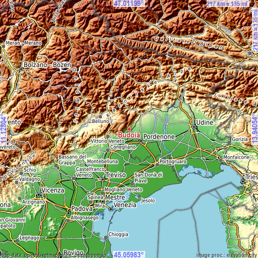 Topographic map of Budoia