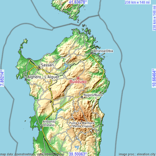 Topographic map of Buddusò