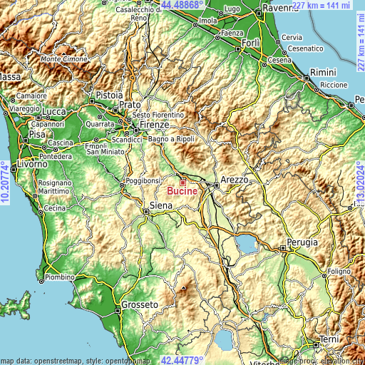 Topographic map of Bucine