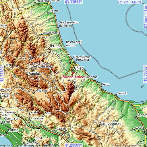 Topographic map of Bucchianico