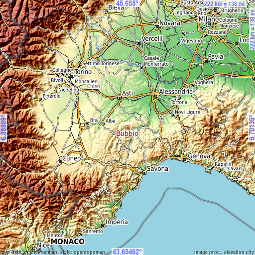 Topographic map of Bubbio