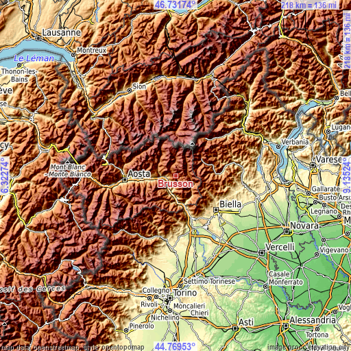 Topographic map of Brusson