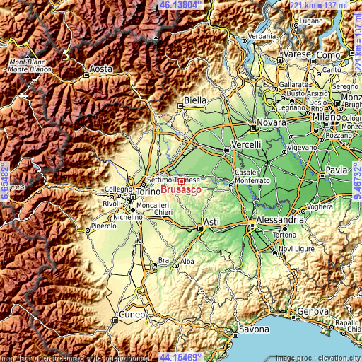 Topographic map of Brusasco