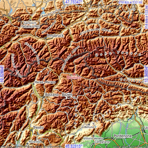 Topographic map of Brunico