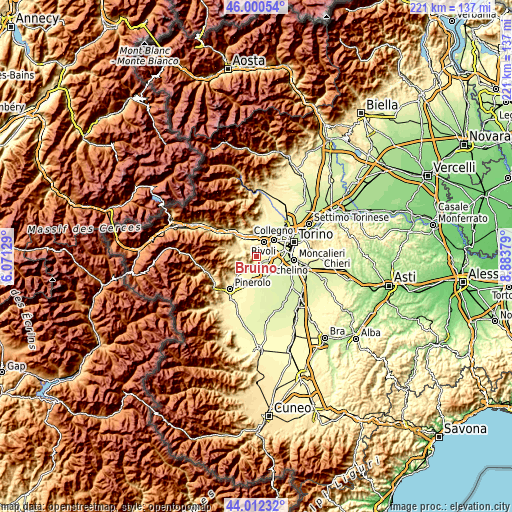 Topographic map of Bruino