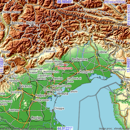 Topographic map of Brugnera