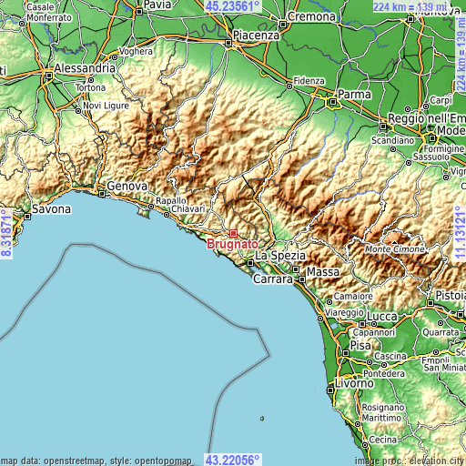 Topographic map of Brugnato