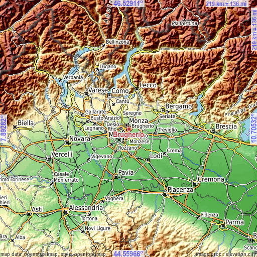 Topographic map of Brugherio